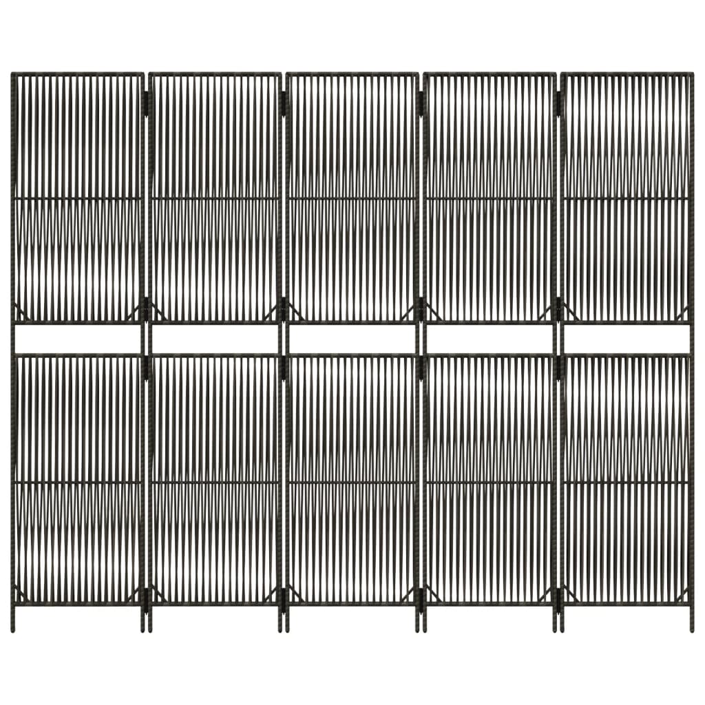 Divisorio per Ambienti a 5 Pannelli Grigio in Polyrattan 365398