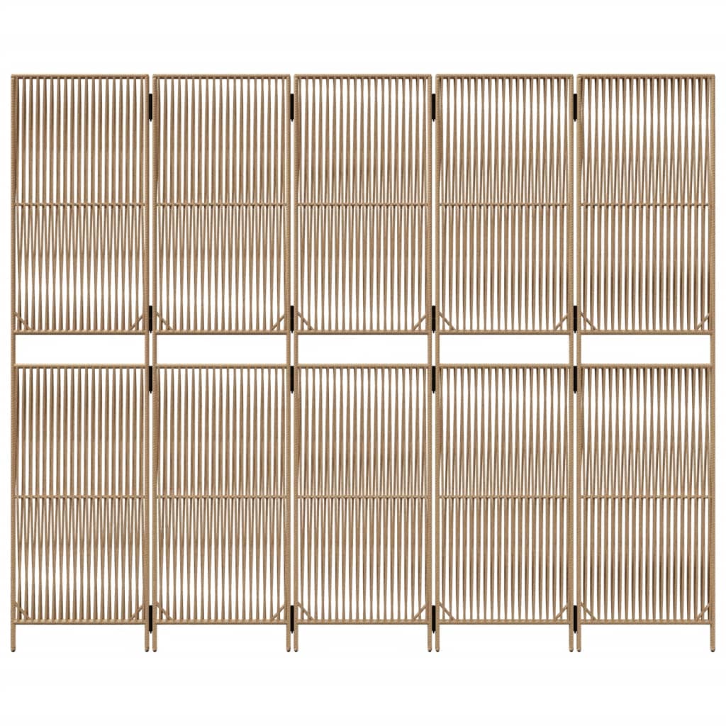 Divisorio per Ambienti a 5 Pannelli Beige in Polyrattan 365399