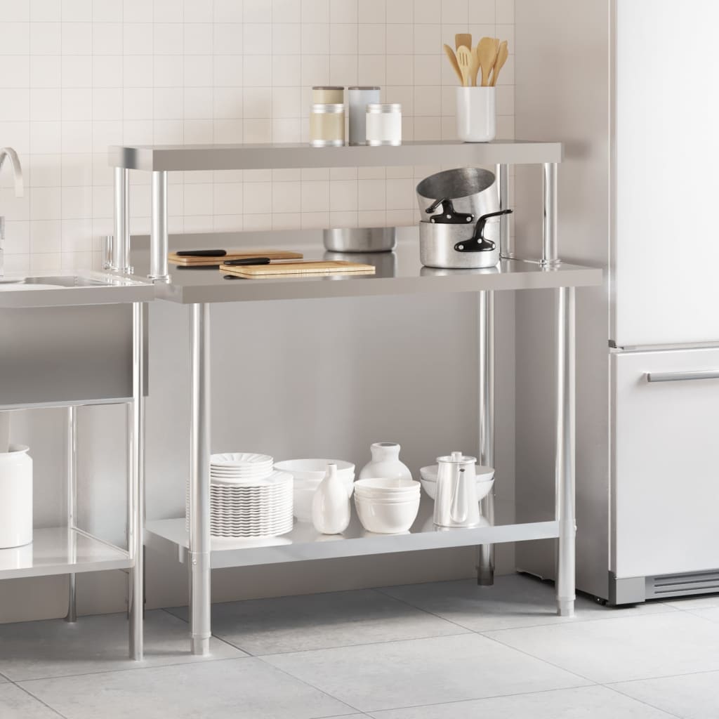 Tavolo Lavoro Cucina con Ripiano 110x55x120 cm Acciaio Inox 3208900