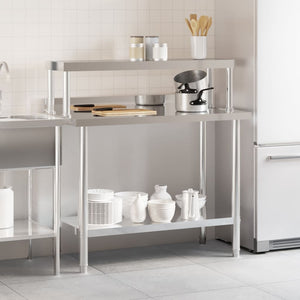 Tavolo Lavoro Cucina con Ripiano 110x55x120 cm Acciaio Inox 3208900