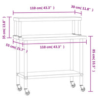 Tavolo Lavoro Cucina con Ripiano 110x55x120 cm Acciaio Inox 3208901