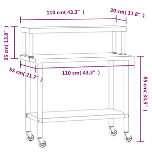 Tavolo Lavoro Cucina con Ripiano 110x55x120 cm Acciaio Inox 3208901