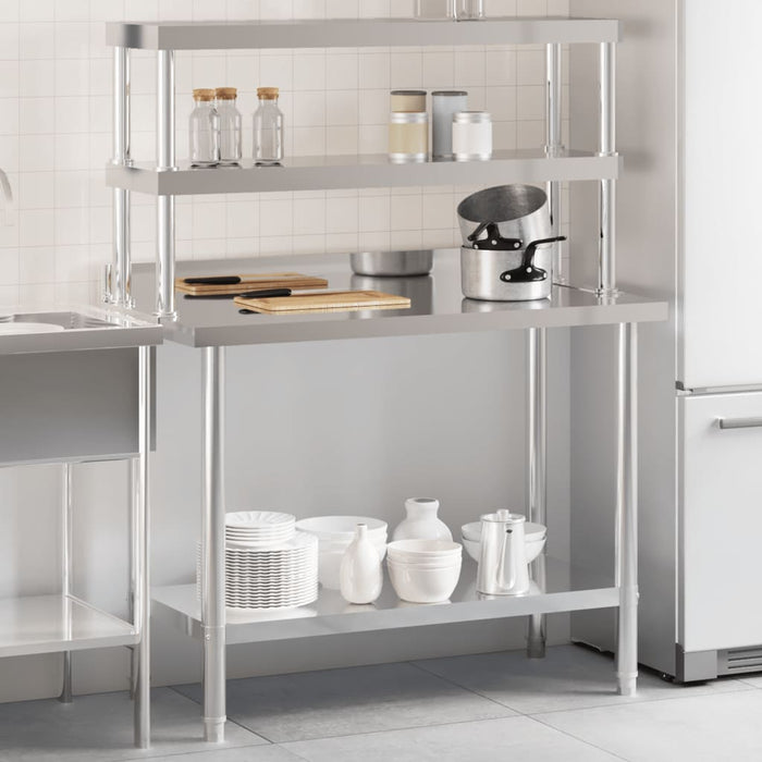 Tavolo Lavoro Cucina con Ripiano 110x55x150 cm Acciaio Inox 3208904