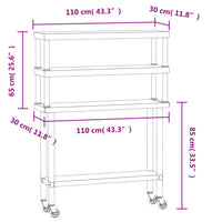 Tavolo Lavoro Cucina con Ripiano 110x30x150 cm Acciaio Inox 3208905