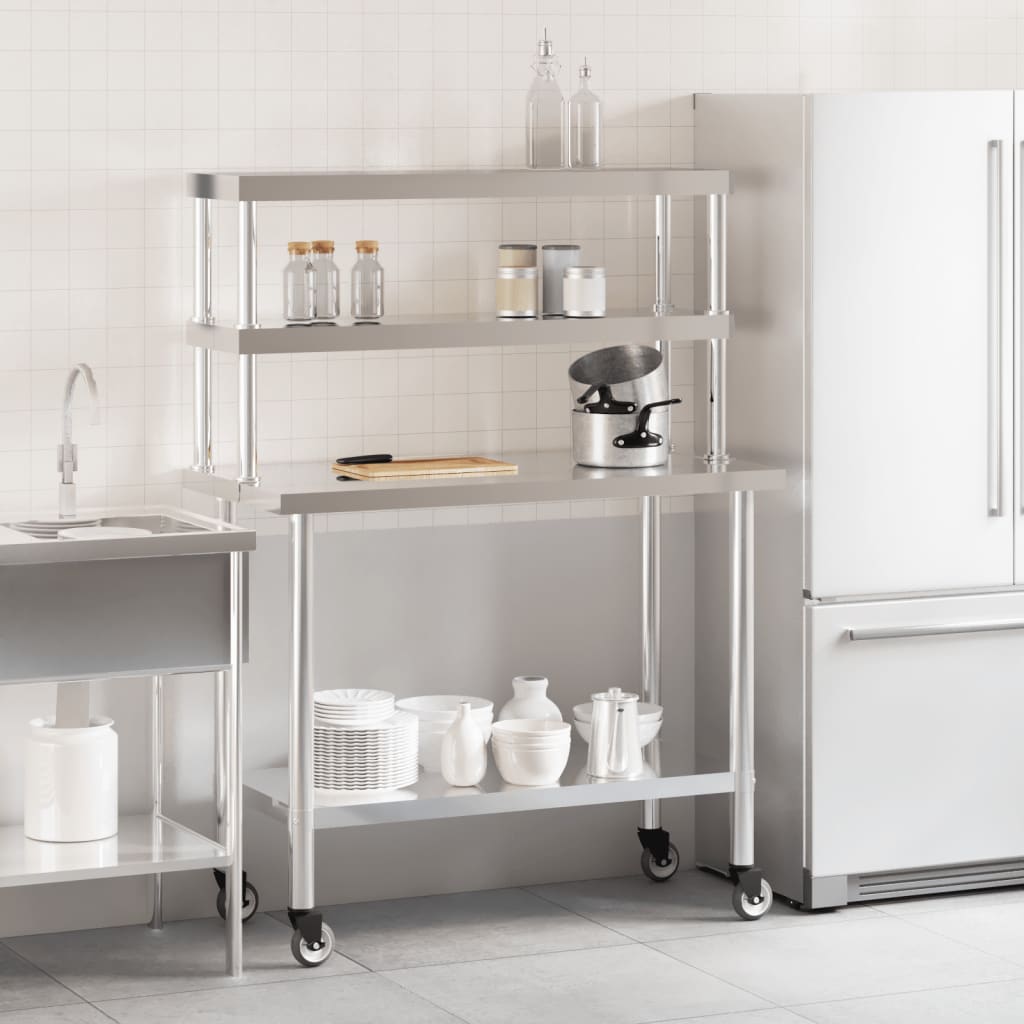 Tavolo Lavoro Cucina con Ripiano 110x55x150 cm Acciaio Inox 3208906
