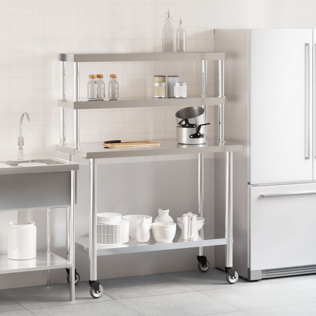 Tavolo Lavoro Cucina con Ripiano 110x55x150 cm Acciaio Inox 3208909