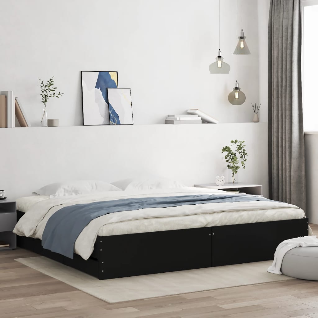 Giroletto con Cassetti-Struttura Letto con contenitore Nero 200x200 cm in Legno Multistrato 939665