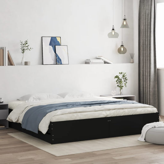 Giroletto con Cassetti-Struttura Letto con contenitore Nero 200x200 cm in Legno Multistrato 939665