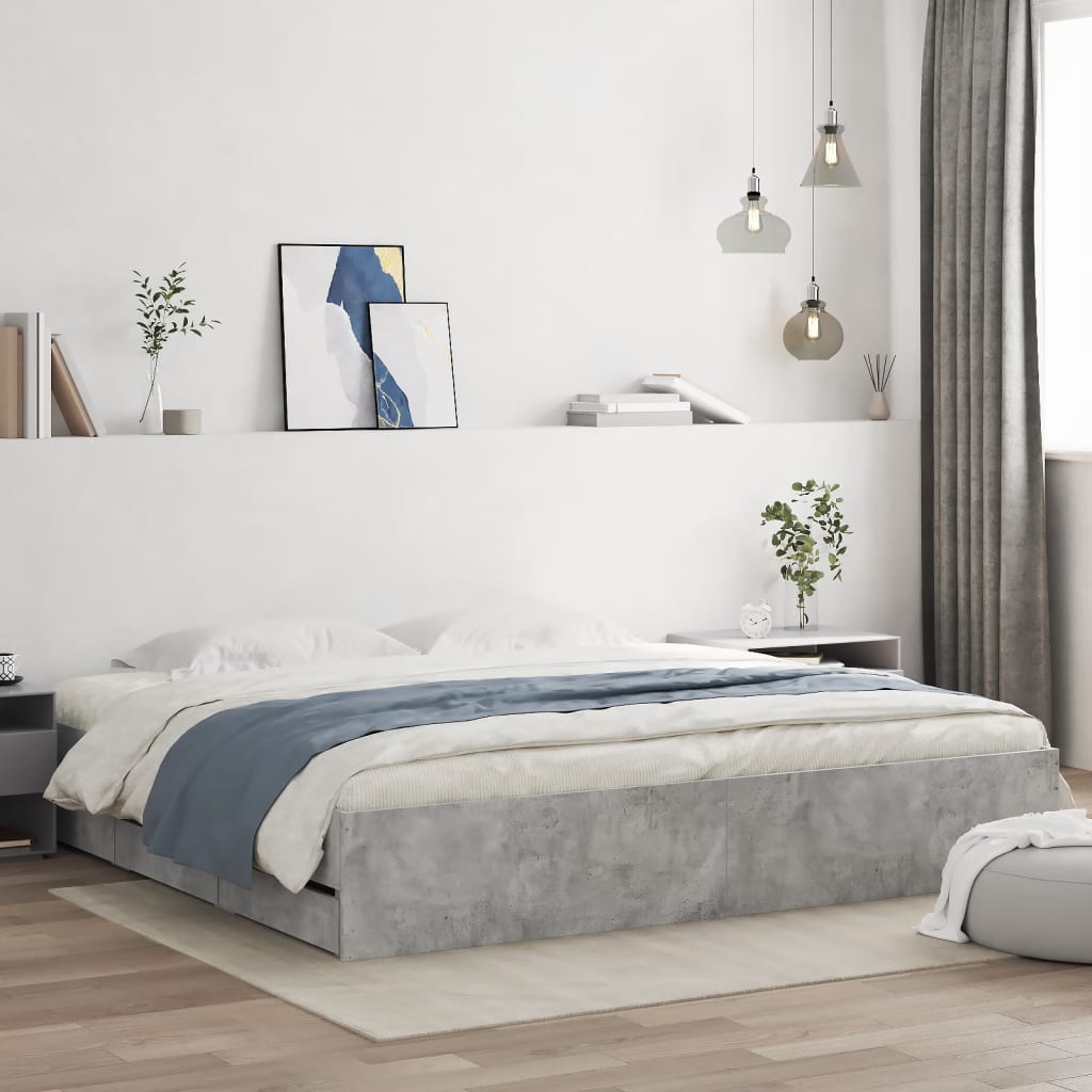 Giroletto Cassetti-Struttura Letto con contenitore Grigio Cemento 200x200 cm Legno Multistrato 920987