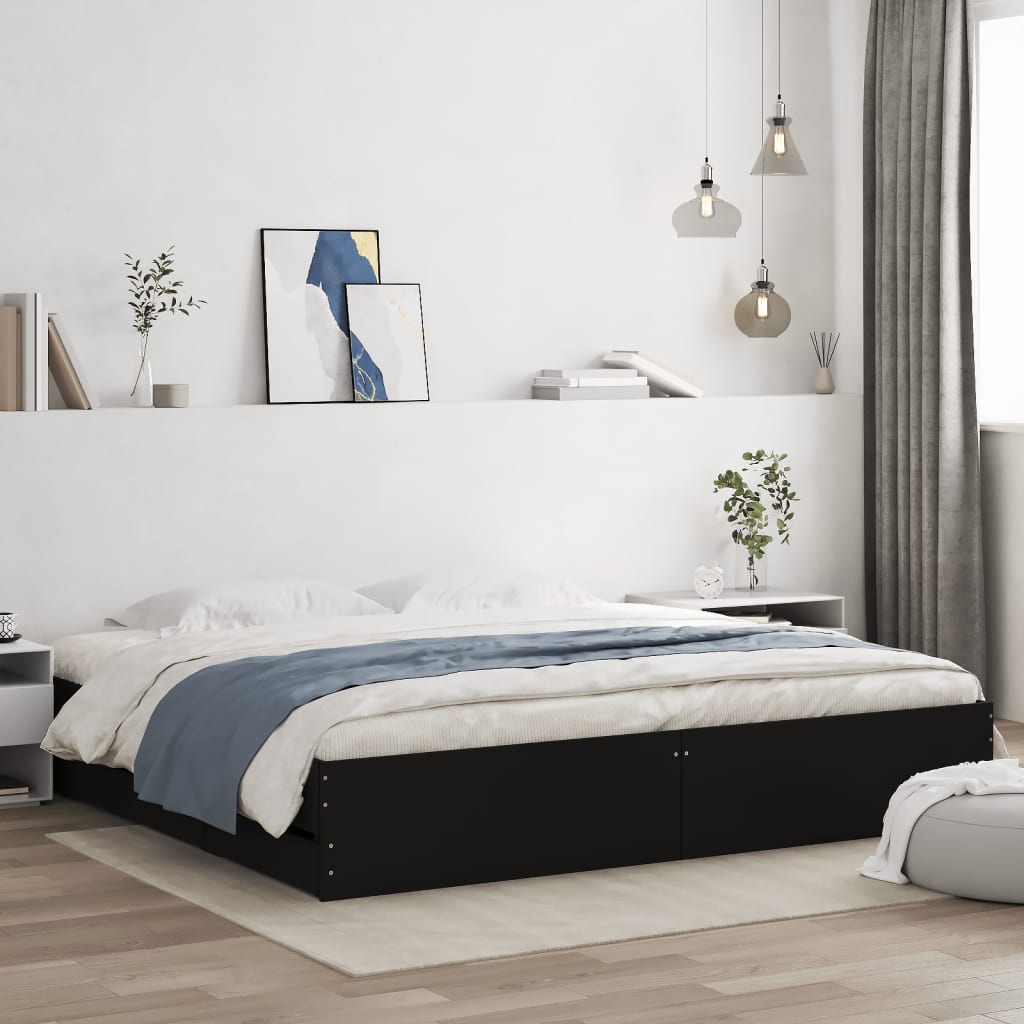 Giroletto con Cassetti-Struttura Letto con contenitore Nero 180x200 cm in Legno Multistrato