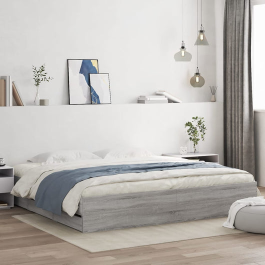Giroletto Cassetti-Struttura Letto con contenitore Grigio Sonoma 160x200 cm Legno Multistrato 381726