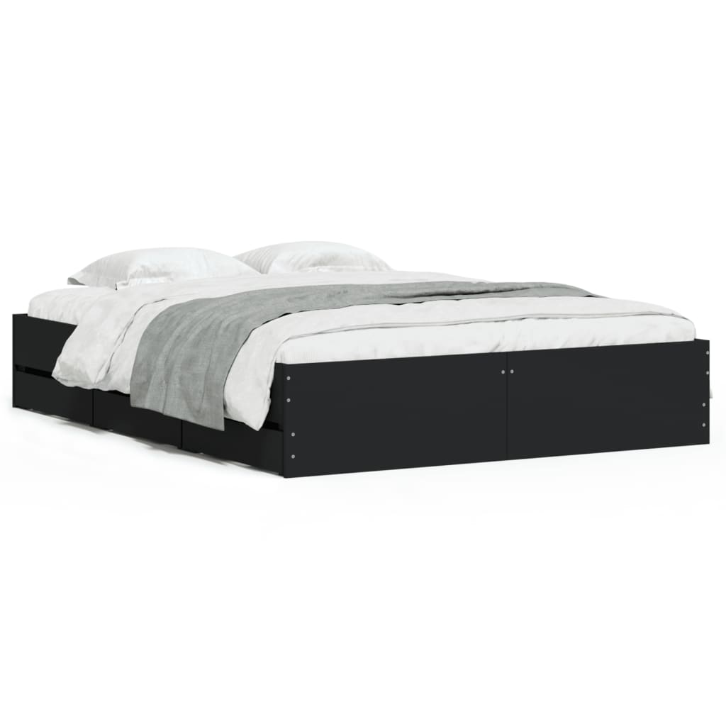 Giroletto con Cassetti-Struttura Letto con contenitore Nero 150x200 cm in Legno Multistrato 879646