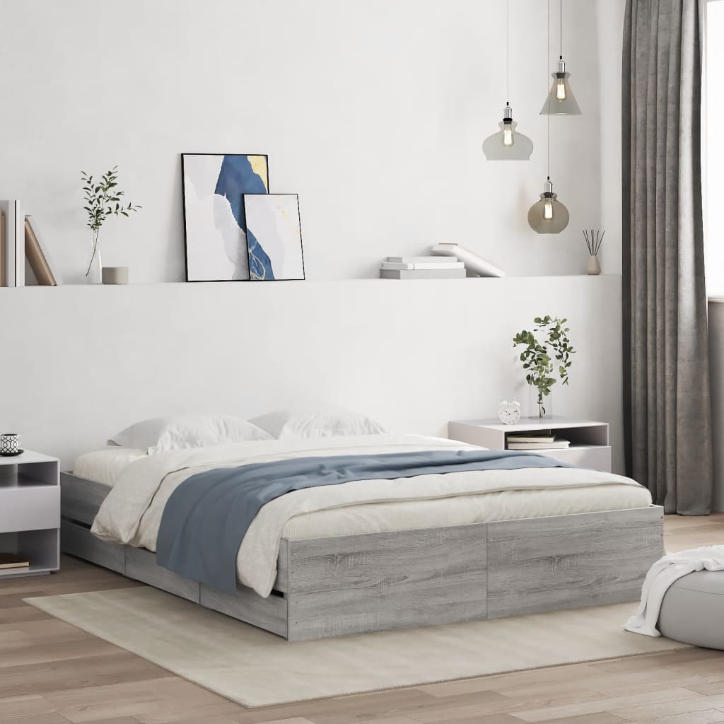 Giroletto Cassetti-Struttura Letto con contenitore Grigio Sonoma 150x200 cm Legno Multistrato 634694