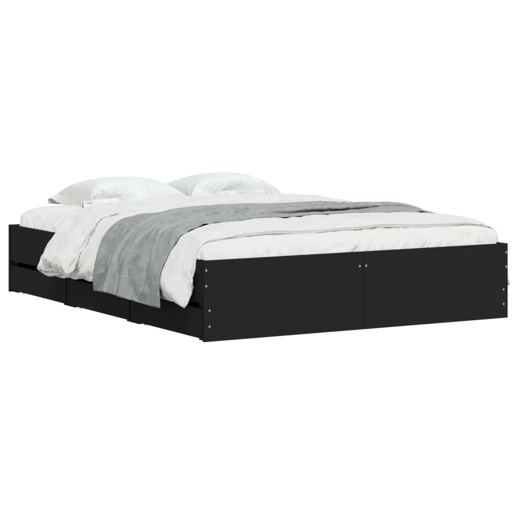 Giroletto con Cassetti-Struttura Letto con contenitore Nero 140x200 cm in Legno Multistrato 100690