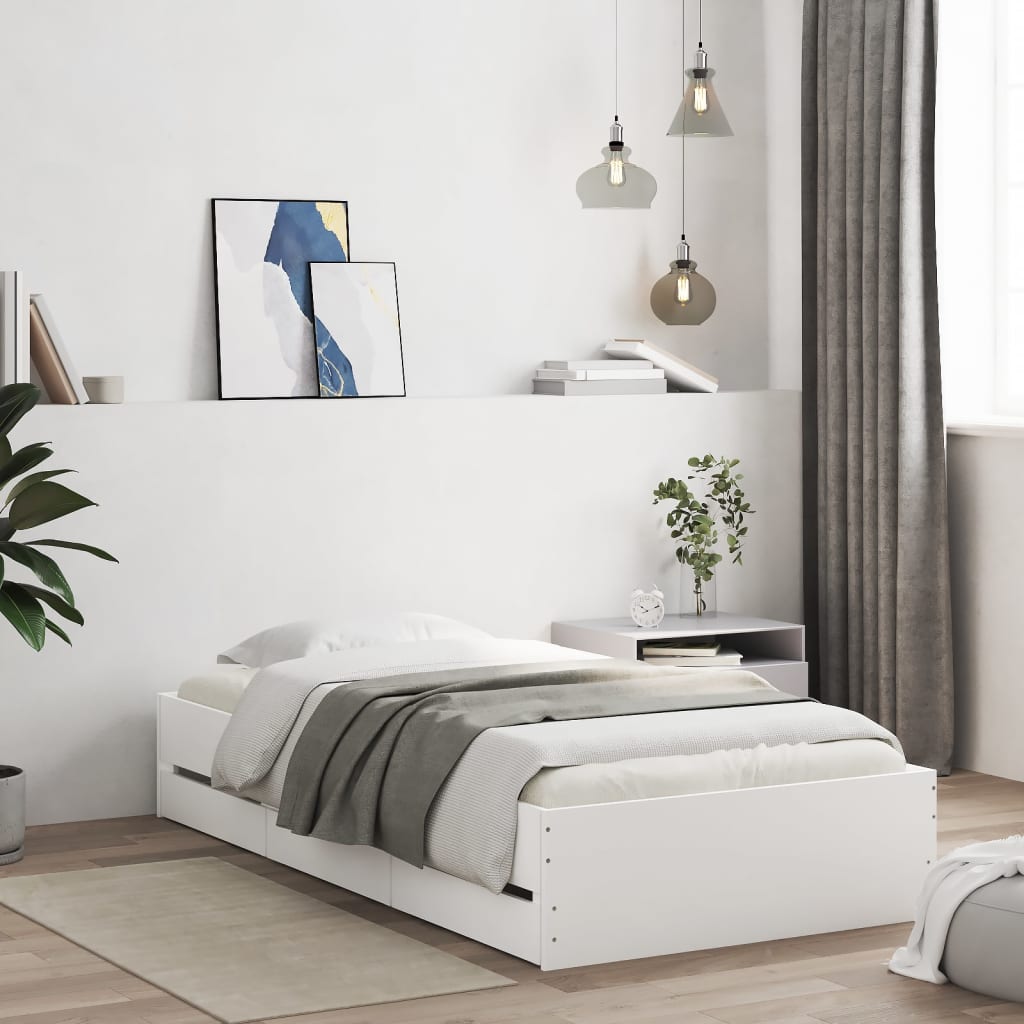 Giroletto con Cassetti-Struttura Letto con contenitore Bianco 90x200 cm in Legno Multistrato 146514