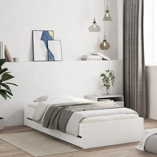 Giroletto con Cassetti-Struttura Letto con contenitore Bianco 90x200 cm in Legno Multistrato 146514