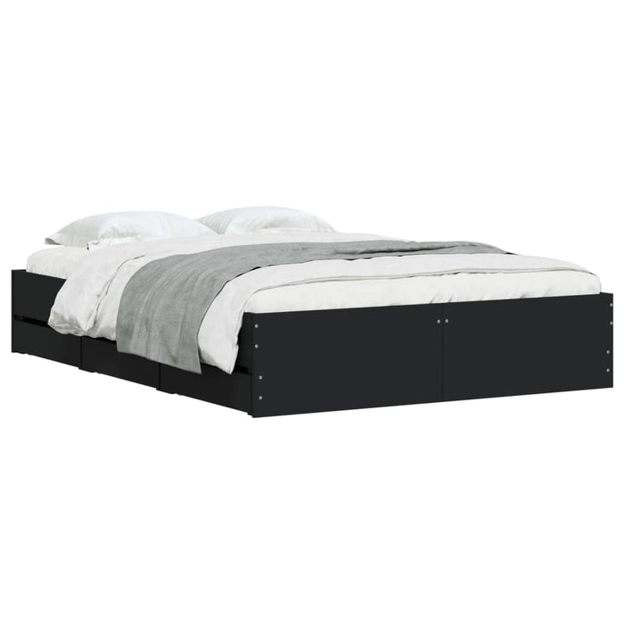 Giroletto con Cassetti-Struttura Letto con contenitore Nero 135x190 cm in Legno Multistrato 770197