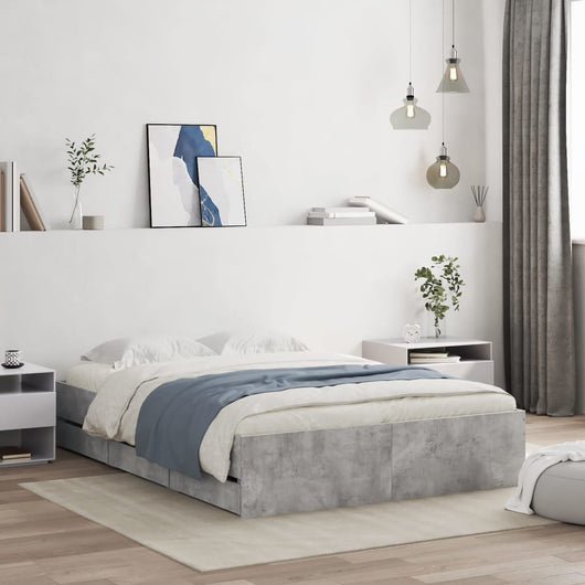 Giroletto Cassetti-Struttura Letto con contenitore Grigio Cemento 135x190 cm Legno Multistrato 657518