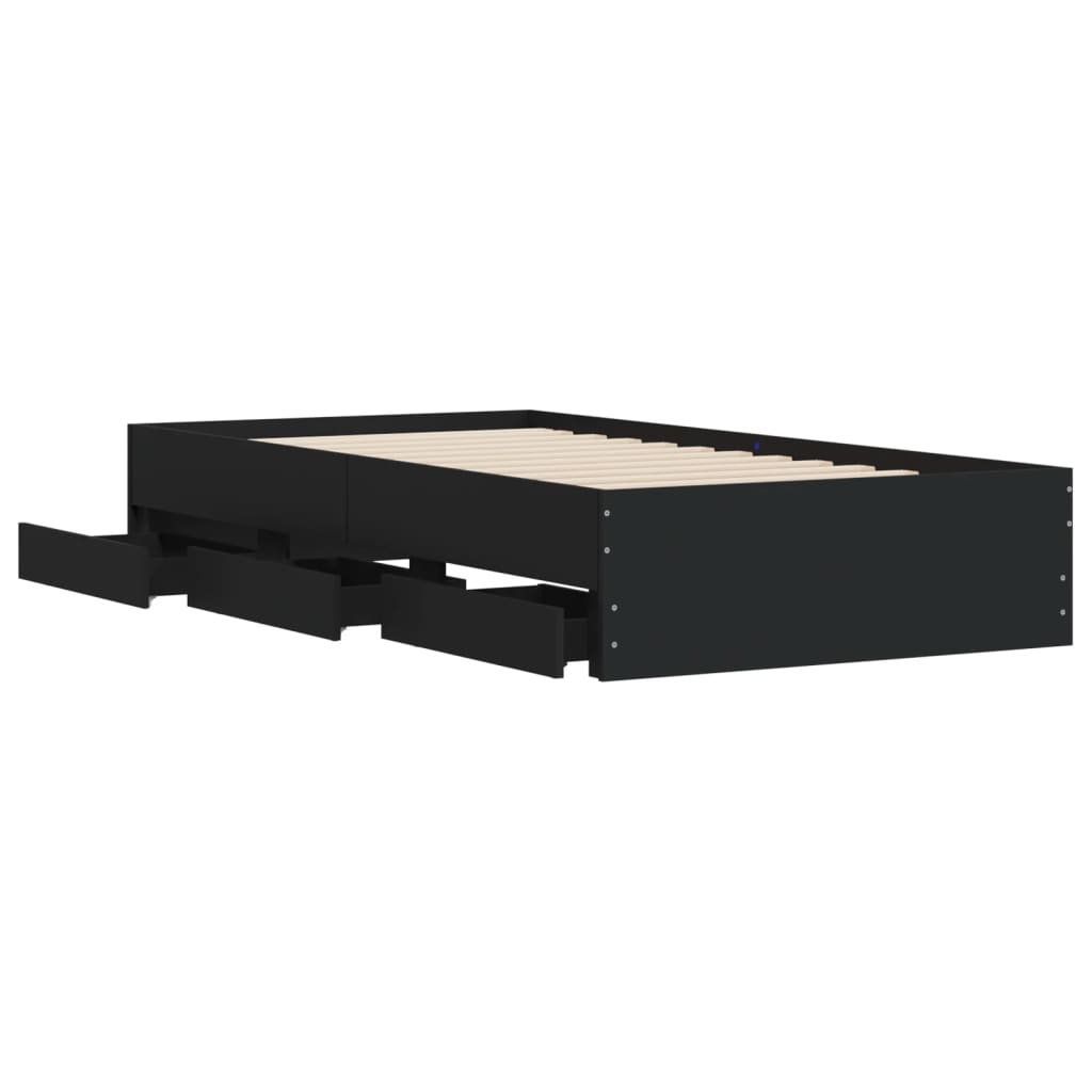 Giroletto con Cassetti-Struttura Letto con contenitore Nero 75x190 cm in Legno Multistrato 420440