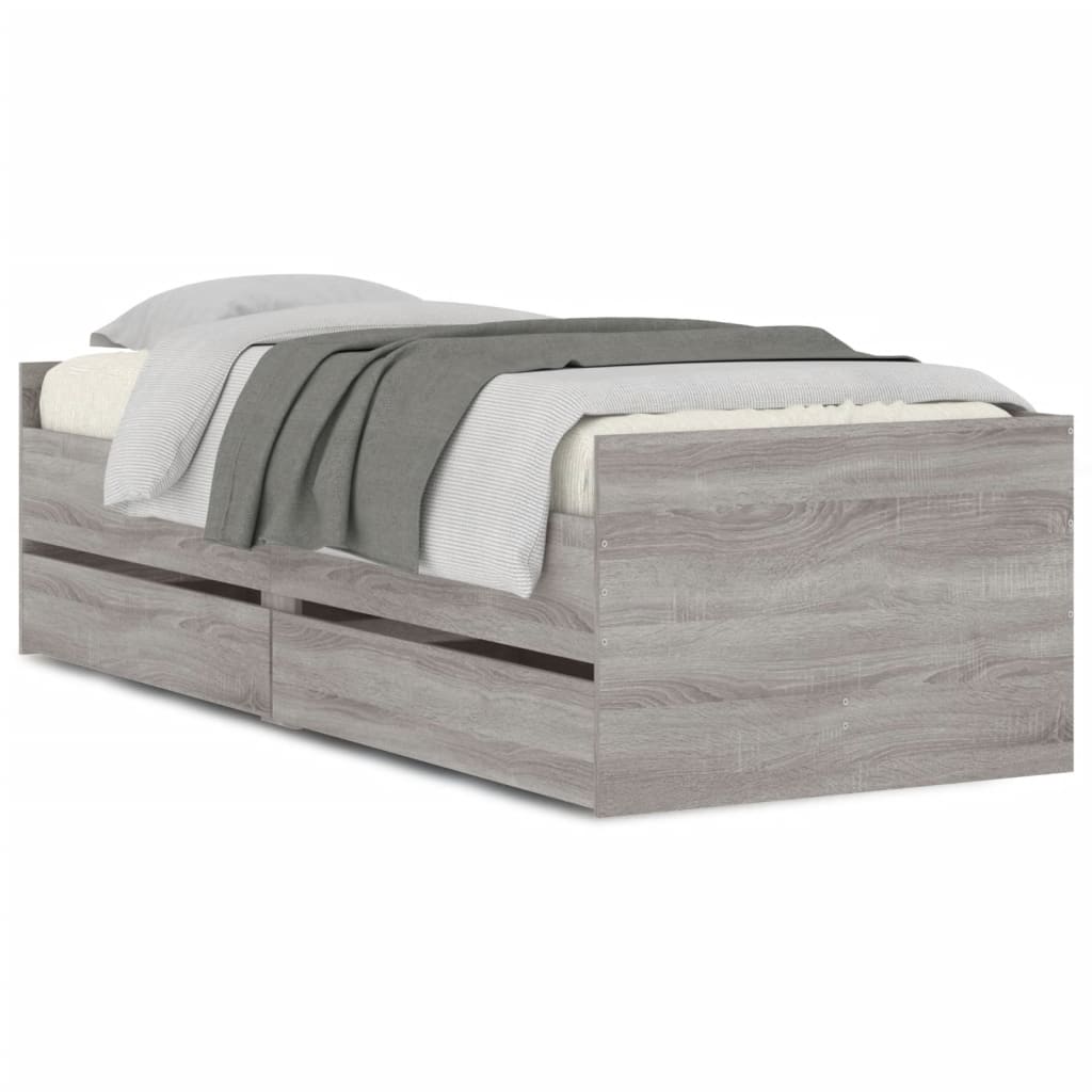Giroletto con Cassetti-Struttura Letto con contenitore Grigio Sonoma 90x200 cm 595827