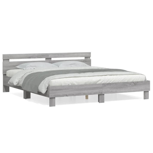 Giroletto Testiera-Struttura Letto Grigio Sonoma 200x200 cm Legno Multistrato 174051