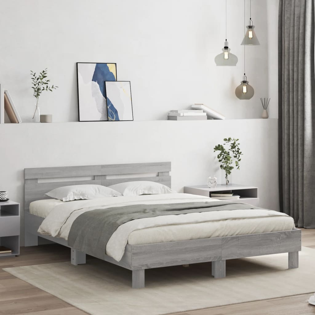 Giroletto Testiera-Struttura Letto Grigio Sonoma 140x200 cm Legno Multistrato 348050