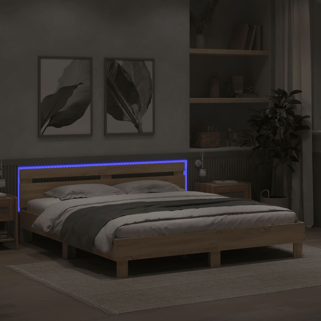 Giroletto con Testiera e LED Rovere Sonoma 200x200 cm 3207520