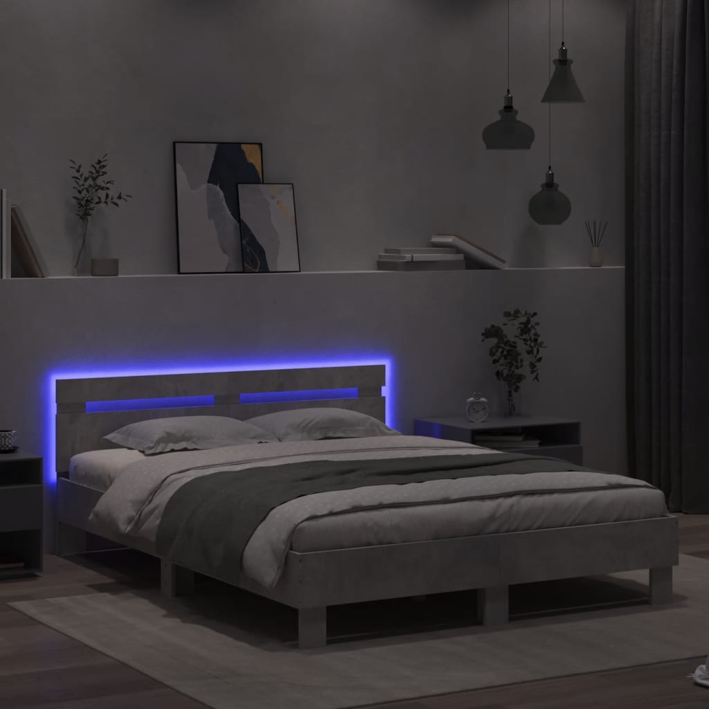 Giroletto con Testiera e LED Grigio Cemento 150x200 cm 3207542