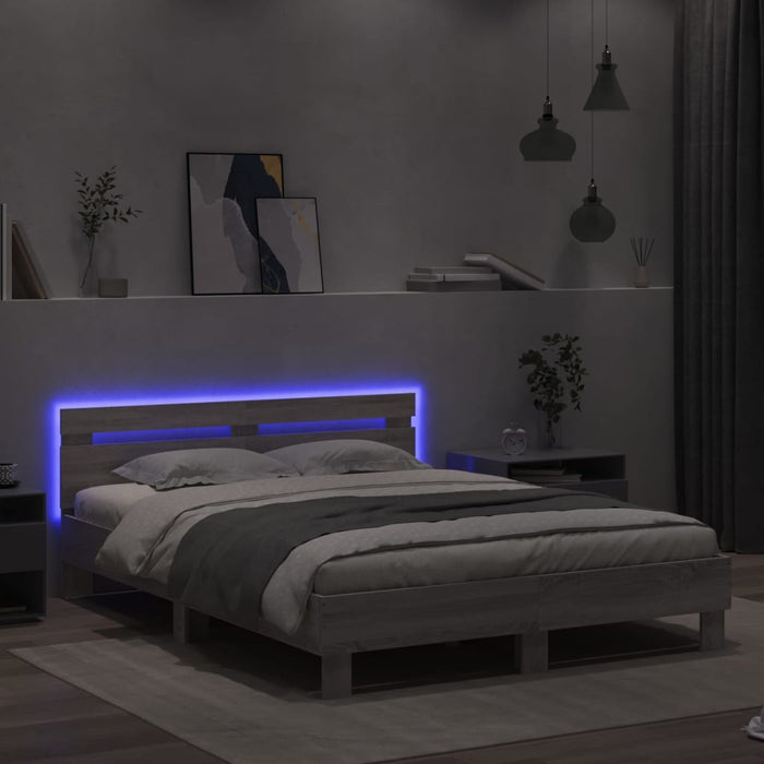 Giroletto con Testiera e LED Grigio Sonoma 150x200 cm 3207544