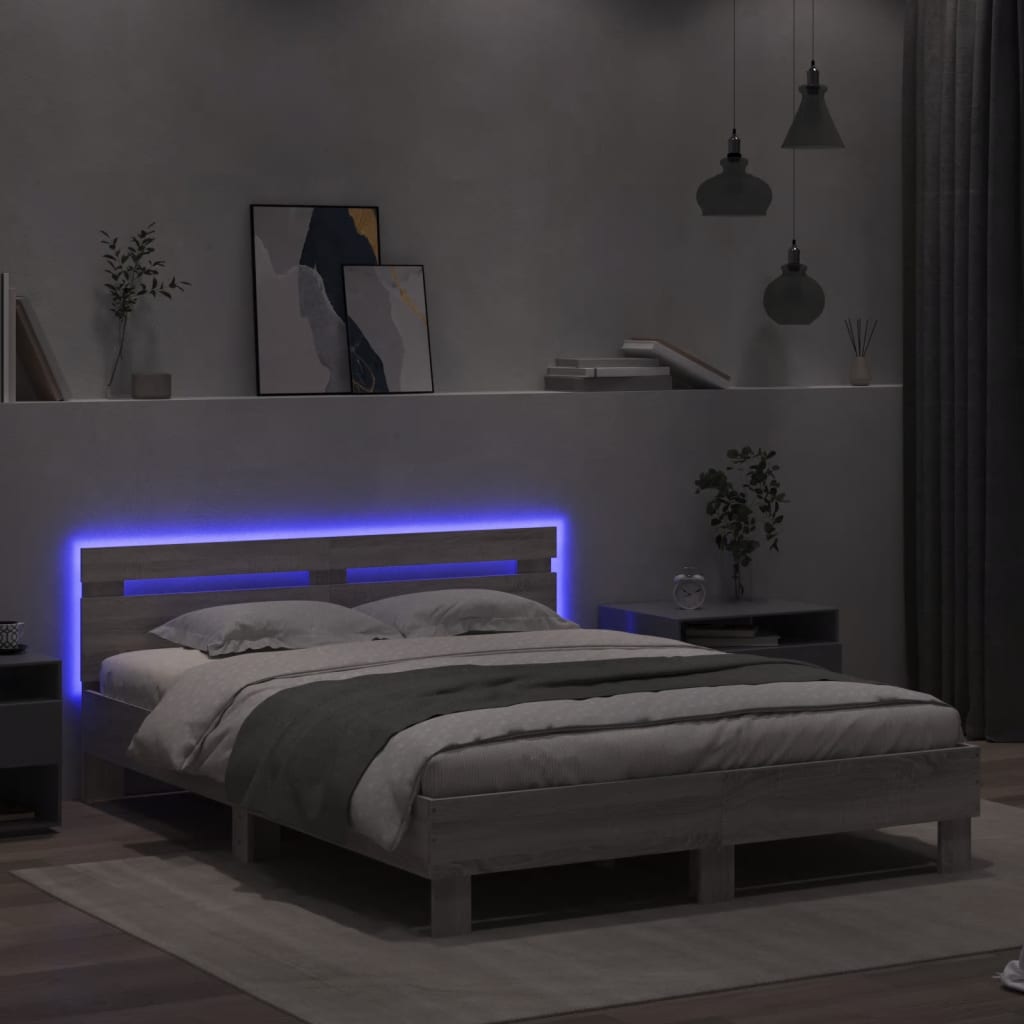 Giroletto con Testiera e LED Grigio Sonoma 140x200 cm 3207551