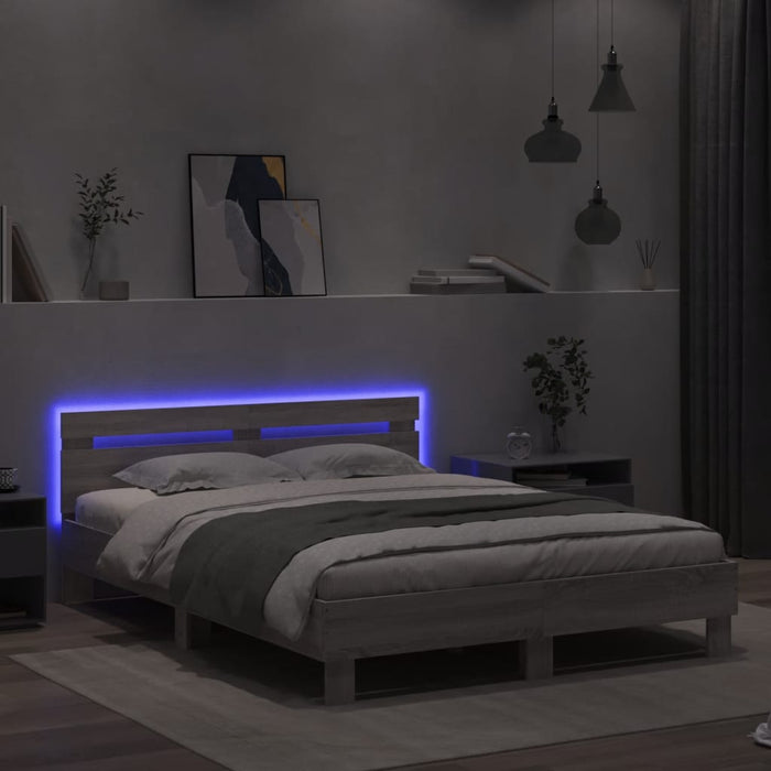Giroletto con Testiera e LED Grigio Sonoma 140x200 cm 3207551