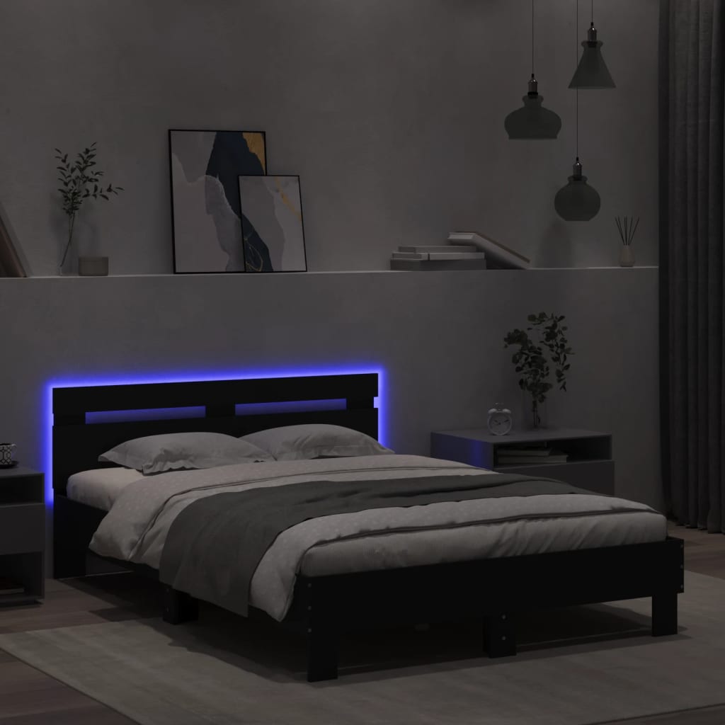 Giroletto con Testiera e LED Nero 135x190 cm 3207568