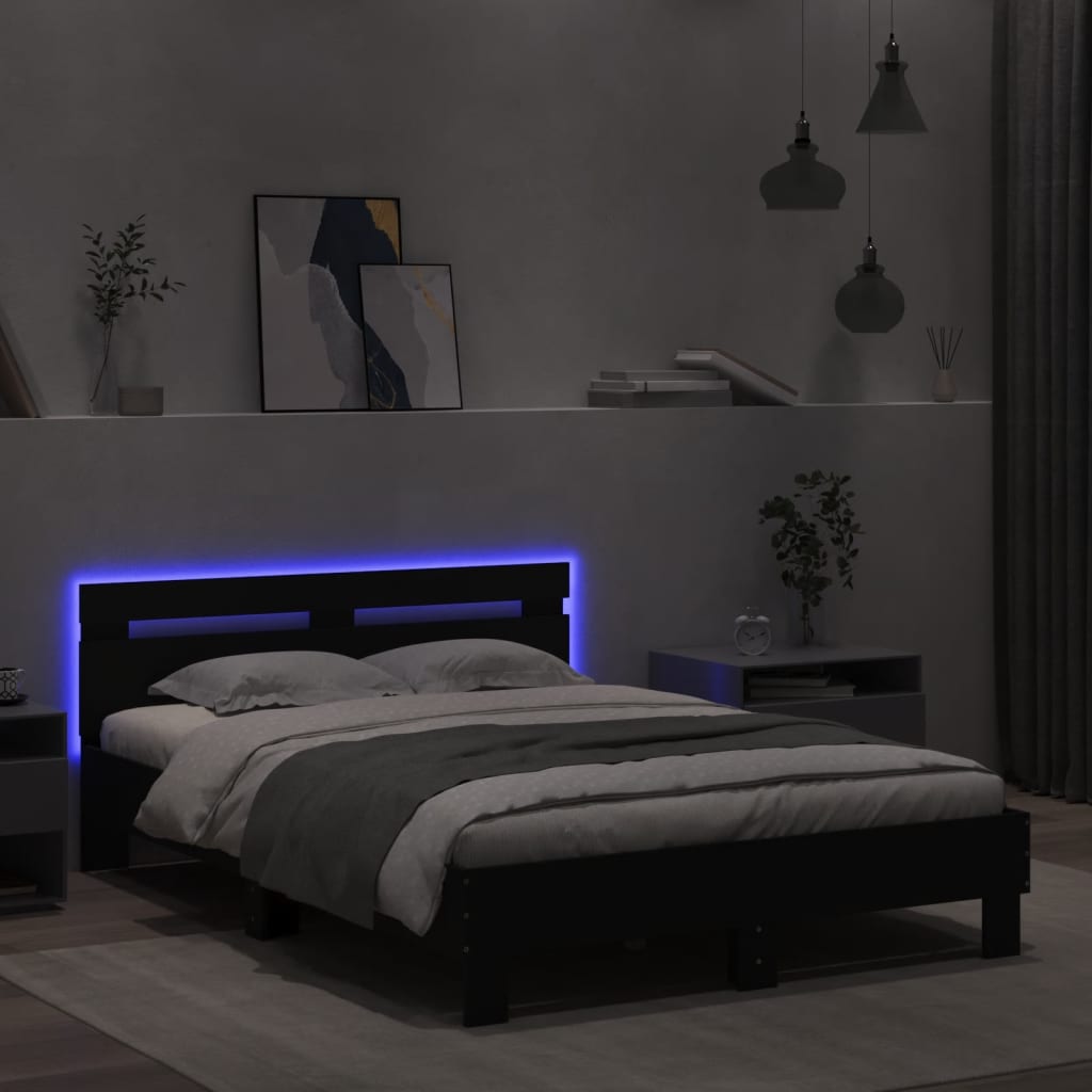 Giroletto con Testiera e LED Nero 120x190 cm 3207575