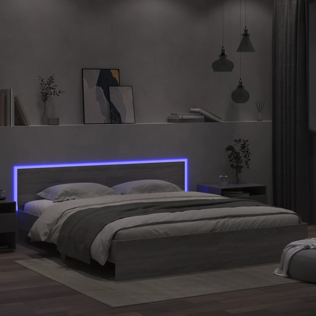 Giroletto con Testiera e LED Grigio Sonoma 180x200 cm 3207593