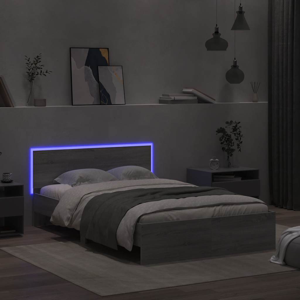 Giroletto con Testiera e LED Grigio Sonoma 140x190 cm 3207628