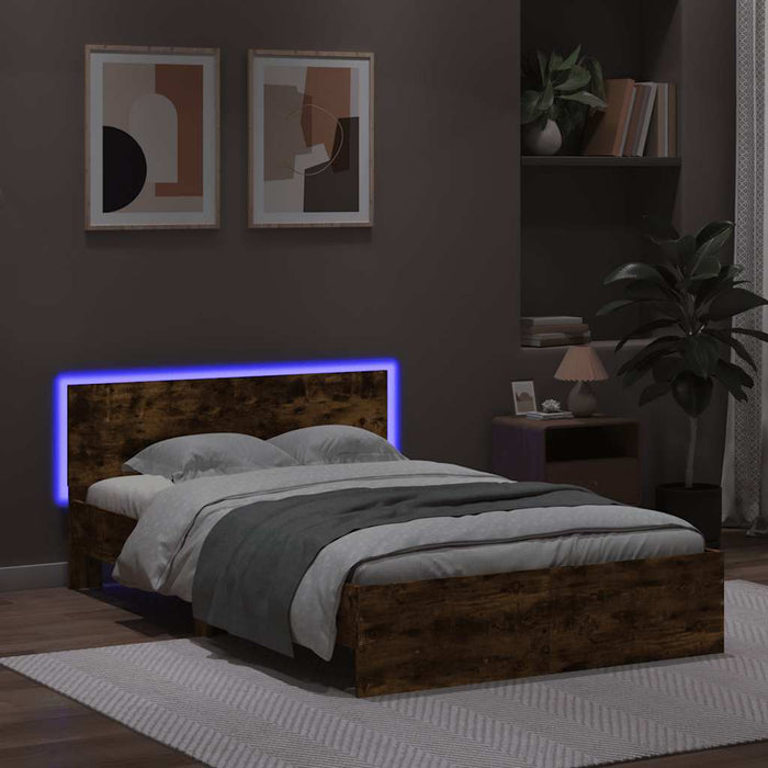 Giroletto con Testiera e LED-Struttura Letto con testiera Rovere Fumo 135x190 cm 860475