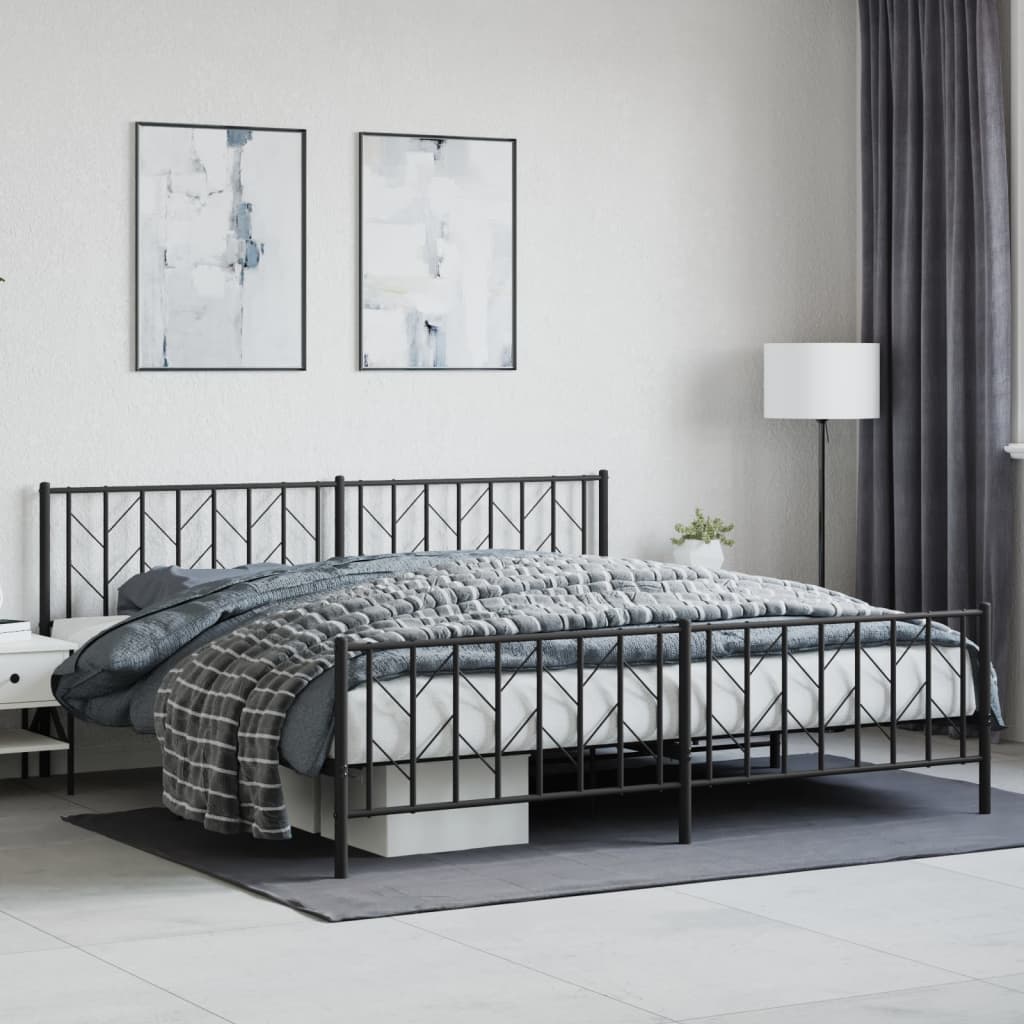 Giroletto con Testiera e Pediera-Struttura Letto Metallo Nero 200x200 cm 112655