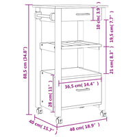 Carrello da Cucina-Scaffale per Cucina MONZA 48x40x88,5 cm in Legno Massello di Pino 701165