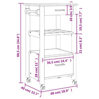 Carrello da Cucina-Scaffale per Cucina MONZA 48x40x88,5 cm in Legno Massello di Pino 370402