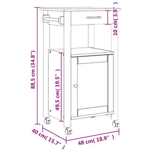 Carrello da Cucina MONZA 48x40x90 cm in Legno Massello di Pino 376090