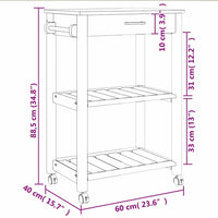 Carrello da Cucina MONZA 60x40x90 cm in Legno Massello di Pino 376091