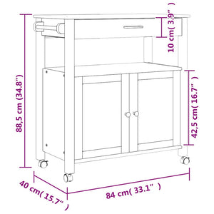 Carrello da Cucina-Scaffale per Cucina MONZA 84x40x88,5 cm in Legno Massello di Pino 849688