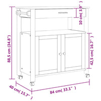 Carrello da Cucina-Scaffale per Cucina MONZA 84x40x88,5 cm in Legno Massello di Pino 670738