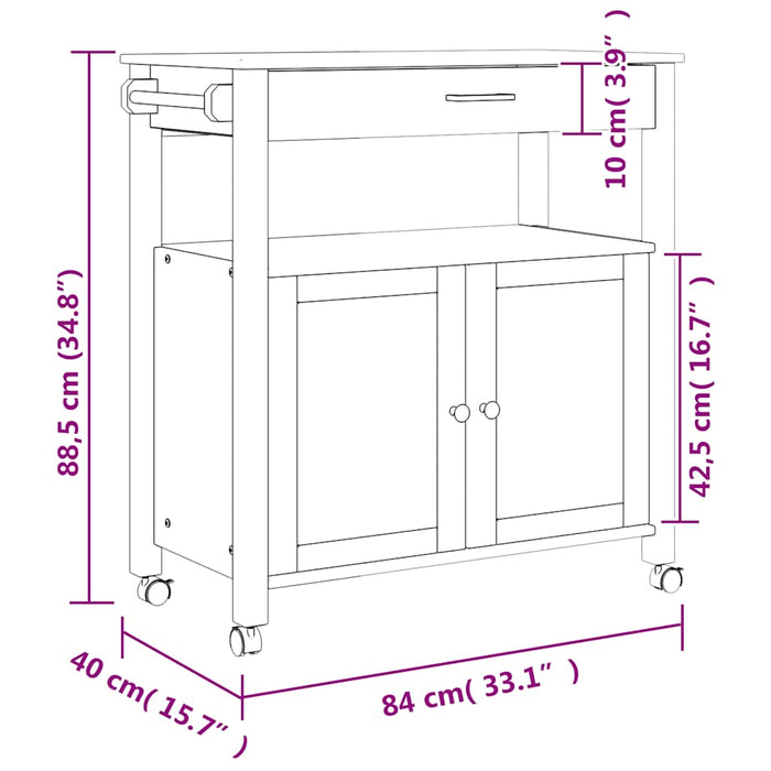 Carrello da Cucina-Scaffale per Cucina MONZA 84x40x88,5 cm in Legno Massello di Pino 670738