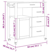 Carrello da Cucina-Scaffale per Cucina MONZA 84x40x88,5 cm in Legno Massello di Pino 595666