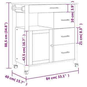 Carrello da Cucina MONZA 84x40x90 cm in Legno Massello di Pino 376111