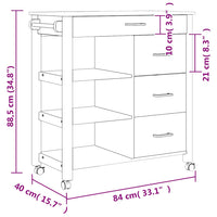 Carrello da Cucina-Scaffale per Cucina MONZA 84x40x88,5 cm in Legno Massello di Pino 610143