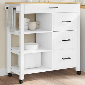 Carrello da Cucina-Scaffale per Cucina MONZA 84x40x88,5 cm in Legno Massello di Pino 473588