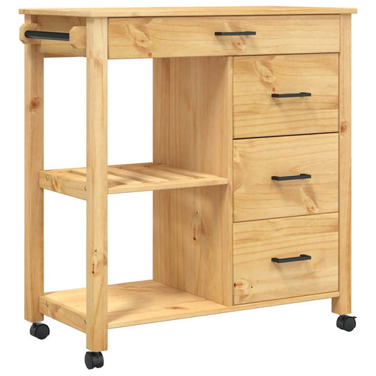 Carrello da Cucina-Scaffale per Cucina MONZA 84x40x88,5 cm in Legno Massello di Pino 183434