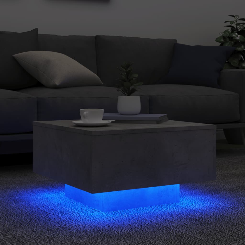 Tavolino da Soggiorno con Luci LED Grigio Cemento 55x55x31 cm 836577